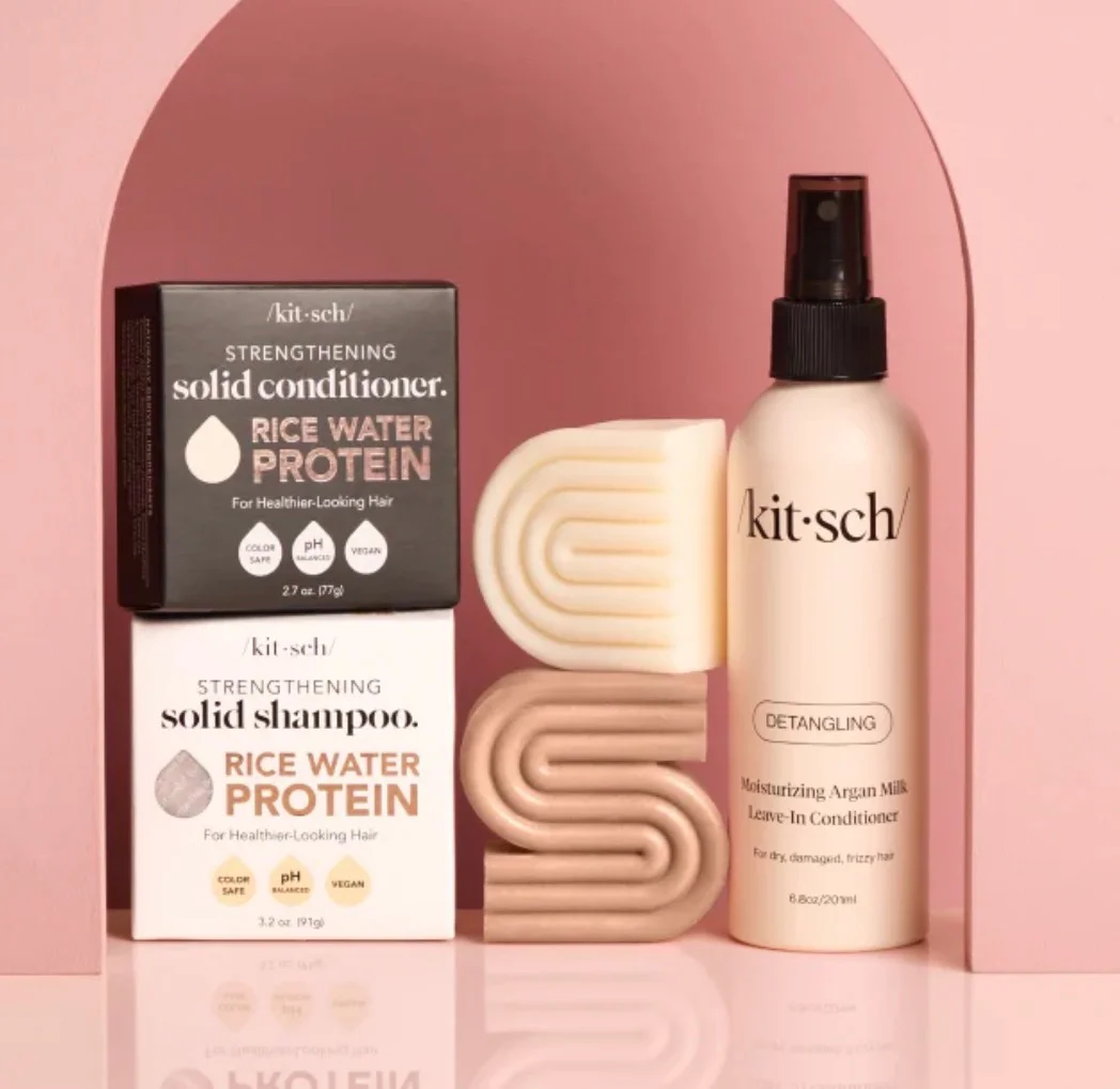 KITSCH Travel Hair Care Essentials display with compact bottles for on-the-go use